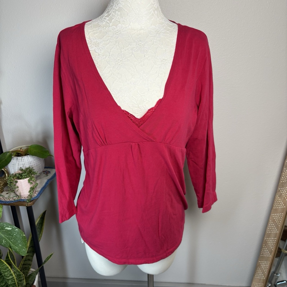 Great Northwest Clothing Co Women L Pink Top Coquette Lace Trim Cotton Blend